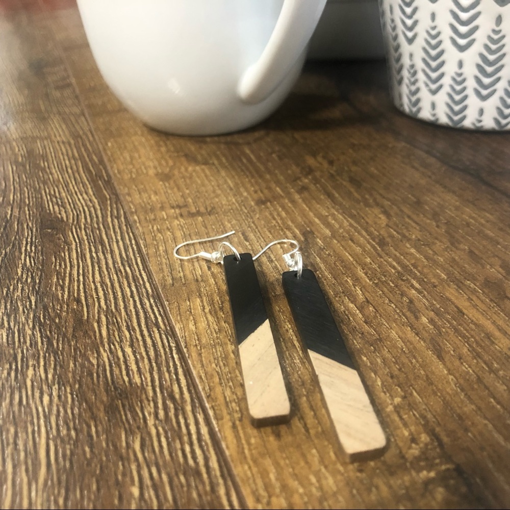 Wood and resin stick earrings , color block